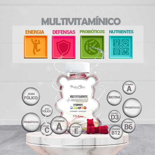 Suplemento Multivitaminico Mas Probioticos 60u Perfect Bear Sabor Frutos Rojos