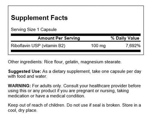 Swanson- Vitamina B2 (riboflavina) 100mg 100 Capsulas