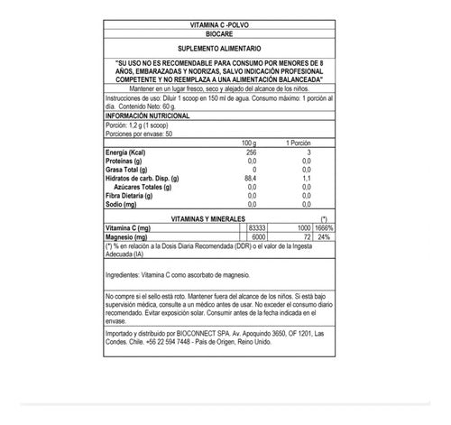 Vitamina C Polvo 60 Gr Biocare