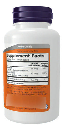 Nac 600 Mg N Acetil L Cisteína 100 Cápsulas Cisteína Now Foods Sabor Sem Sabor