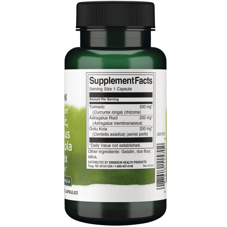 Swanson- Complejo Cúrcuma, Astrágalo Y Gotu Kola 60 Capsulas