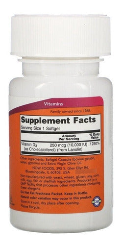 Now - Vitamina D-3, 10000 Ui, 120 Cápsulas
