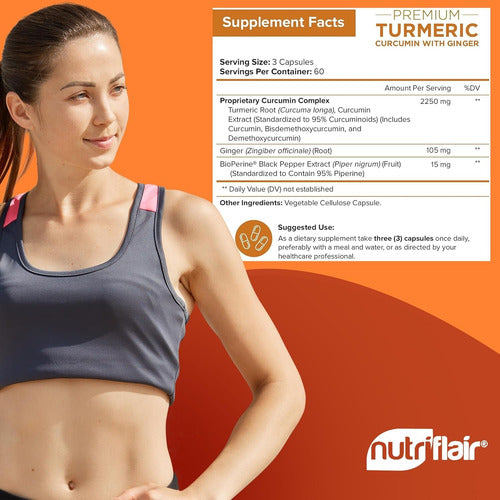 Turmeric Curcumin Ginger 2250mg (180 Cápsulas) Sin Sabor