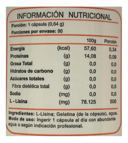 FNL-     L-Lisina Aminoacidos  500mg 90 Cápsulas