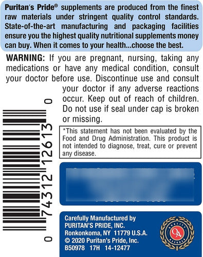 Puritan's Pride Probiotico Acidophilus, 250 Capsulas
