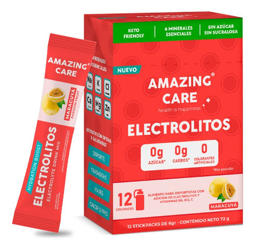  Amazing Care - 12x Electrolitos Sticks Bebida Hidratante  Maracuyá