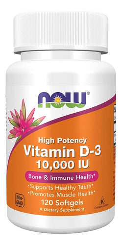 Now Foods Vitamina D3 10000 Iu Alta Potencia Y Biodisponibilidad 120 Caps Blandas Sin Sabor