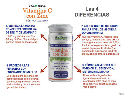 Vital Young - Vitamina C 1000 Mg Con Zinc 20 Mg - 60 Caps