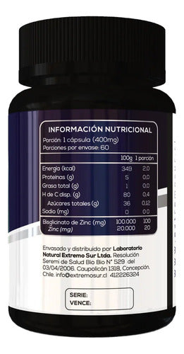 Extremo Sur- Zinc Bisglicinato 400 Miligramos 60 Cápsulas