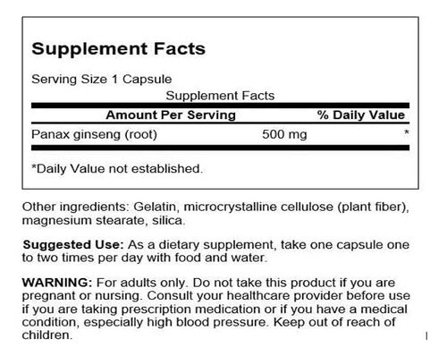 Swanson- Ginseng Coreano 500mg 100 Cápsulas