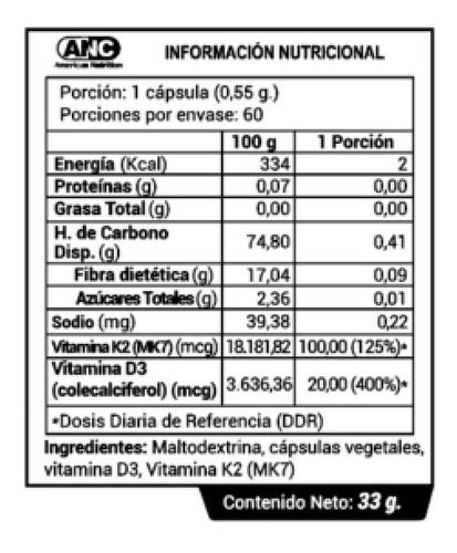 ANC- K2 + D3 60 Cápsulas 100 Microgramos 800ui