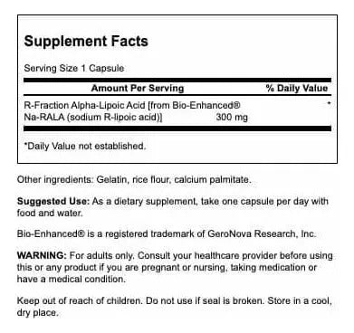 Swanson Ultra Ácido Alfa Lipoico R-fraction 300mg 60cápsulas No Aplica
