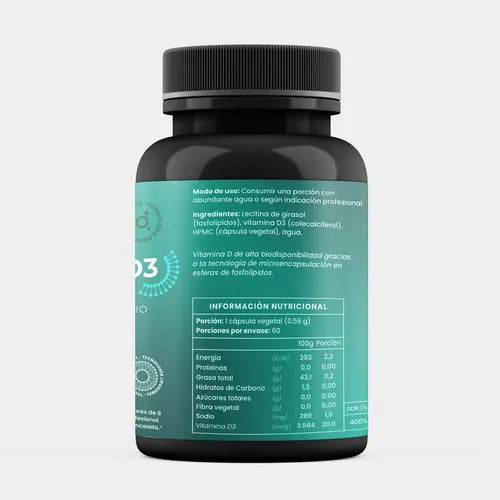 Vitamina D3 Liposomal 800ui 60 Capsulas Vegana Biodisponibilidad Ortomolecular Sin Sabor
