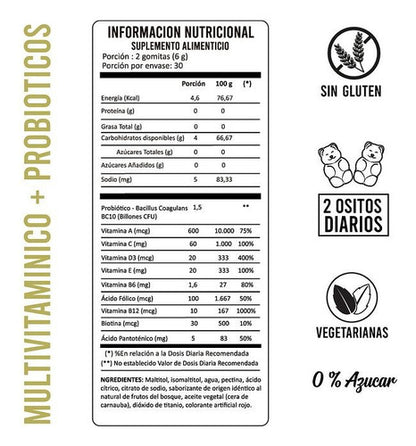 Perfect Bear- Multivitaminico+probióticos Sin Gluten/azúcar