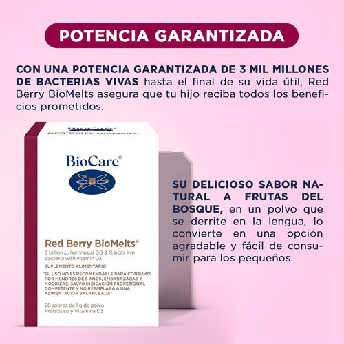 Biocare- Red Berry Biomelts Probióticos Con Vitamina D3 para Niños