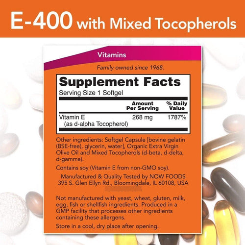 Vitamina E - 400 Mezclada Con Tocoferoles 100 Capsulas