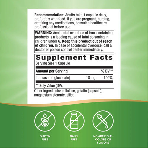 Natures Way - Iron Hierro 18mg 100 Capsulas Sabor Neutro