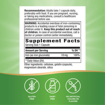 Natures Way - Iron Hierro 18mg 100 Capsulas Sabor Neutro
