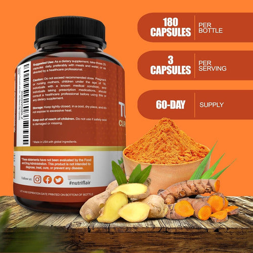 Turmeric Curcumin Ginger 2250mg (180 Cápsulas) Sin Sabor