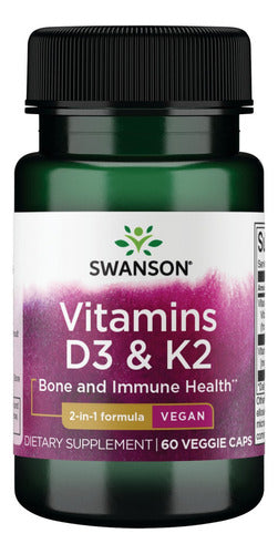 Swanson- Vitamins D3 & K2 - 2000IU 60 Veg Capsulas