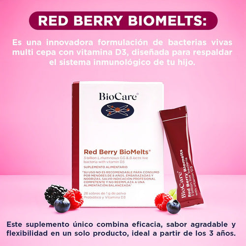 Biocare- Red Berry Biomelts Probióticos Con Vitamina D3 para Niños