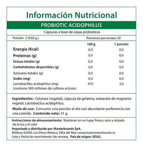 Nature's Truth - Probioticos Acidophilus 100 Capsulas - Sin Sabor