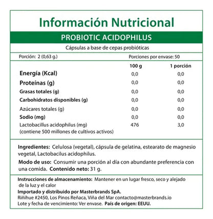 Nature's Truth - Probioticos Acidophilus 100 Capsulas - Sin Sabor