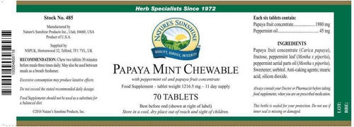 Nature´s Sunshine - Papaya Mint. 70 Tabletas