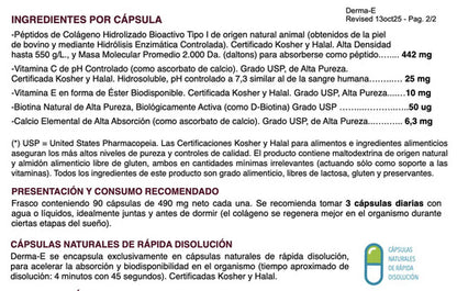 Derma-e Colágeno Hidrolizado, Biotina Activa, Vitamina E, Vitamina C. Vital & Young Belleza Y Piel. Cápsulas. Sin Sabor