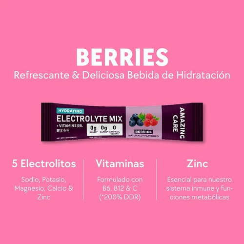 Amazing Care - Electrolitos Berries 12 Stickpacks