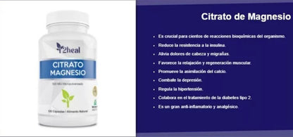 2heal - Citrato Magnesio 500mg, Micropulverizado 120caps