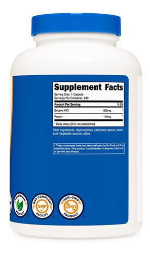 Nutricost - Betaine H C L + Pepsin - 790mg - 240 Capsules