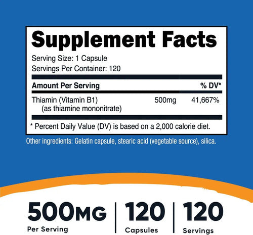 Potente Vitam B1 500 M G Nutricost 120 Tablet Sin Sabor