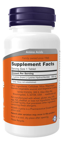 Now - Lisina 500mg 100 Tab (síntesis Colágeno, Salud Inmune)