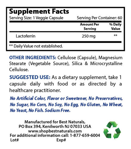Best Naturals - Lactoferrina 250 Mg 60 Cápsula