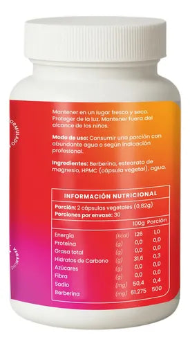 Ortomolecular- Berberina 500mg 60 Capsulas  Equilibrio Metabolico y Bienestar