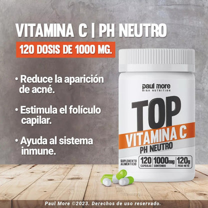 Paul More- Vitamina C PH Neutro - 1000mg 120 Cápsulas