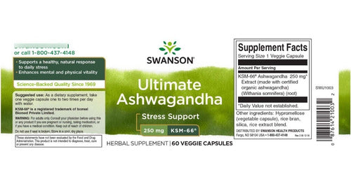 Swanson- Ashwagandha Ultimate Ksm-66 250mg 60capsulas