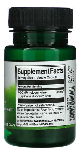Pqq 20 Mg Energy 30 Cápsulas Vegetales Swanson Sin Sabor