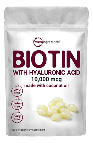 Micro Ingredients - Biotina 10.000 Mg 365 Sofgel (1 Año) Sin Sabor