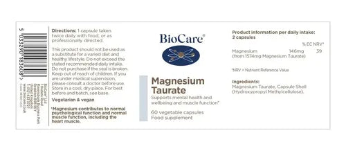 Biocare - Taurato De Magnesio 60 Caps Sin Sabor