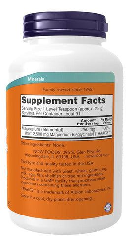 Now Foods, Bisglicinato De Magnesio En Polvo, 227 G De Sabor