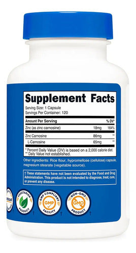 Nutricost - Carnosina De Zinc 86 Mg 120 Cápsulas Sin Sabor
