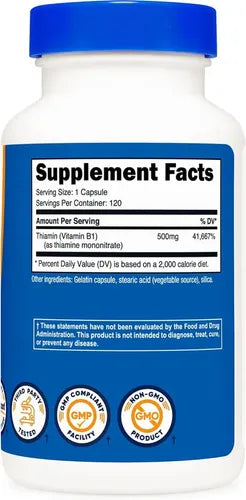 Potente Vitam B1 500 M G Nutricost 120 Tablet Sin Sabor
