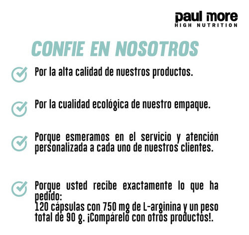 Paul More-  L- Arginina 750mg  120 Cápsulas
