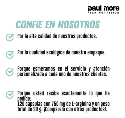 Paul More-  L- Arginina 750mg  120 Cápsulas