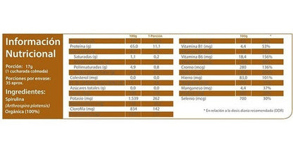 Aquasolar - Spirulina Raw 600g Polvo 100% Orgánico