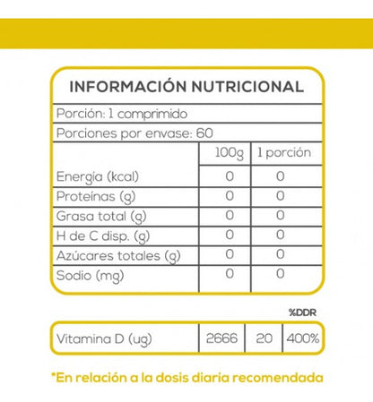 Vitamina D3 800ui, 60 Comprimidos Sabor Neutro