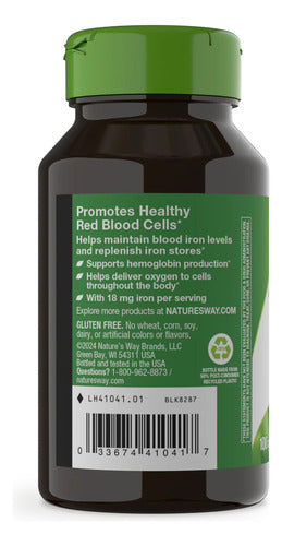Natures Way - Iron Hierro 18mg 100 Capsulas Sabor Neutro
