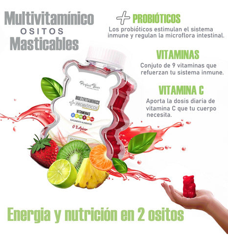 Suplemento Multivitaminico Mas Probioticos 60u Perfect Bear Sabor Frutos Rojos